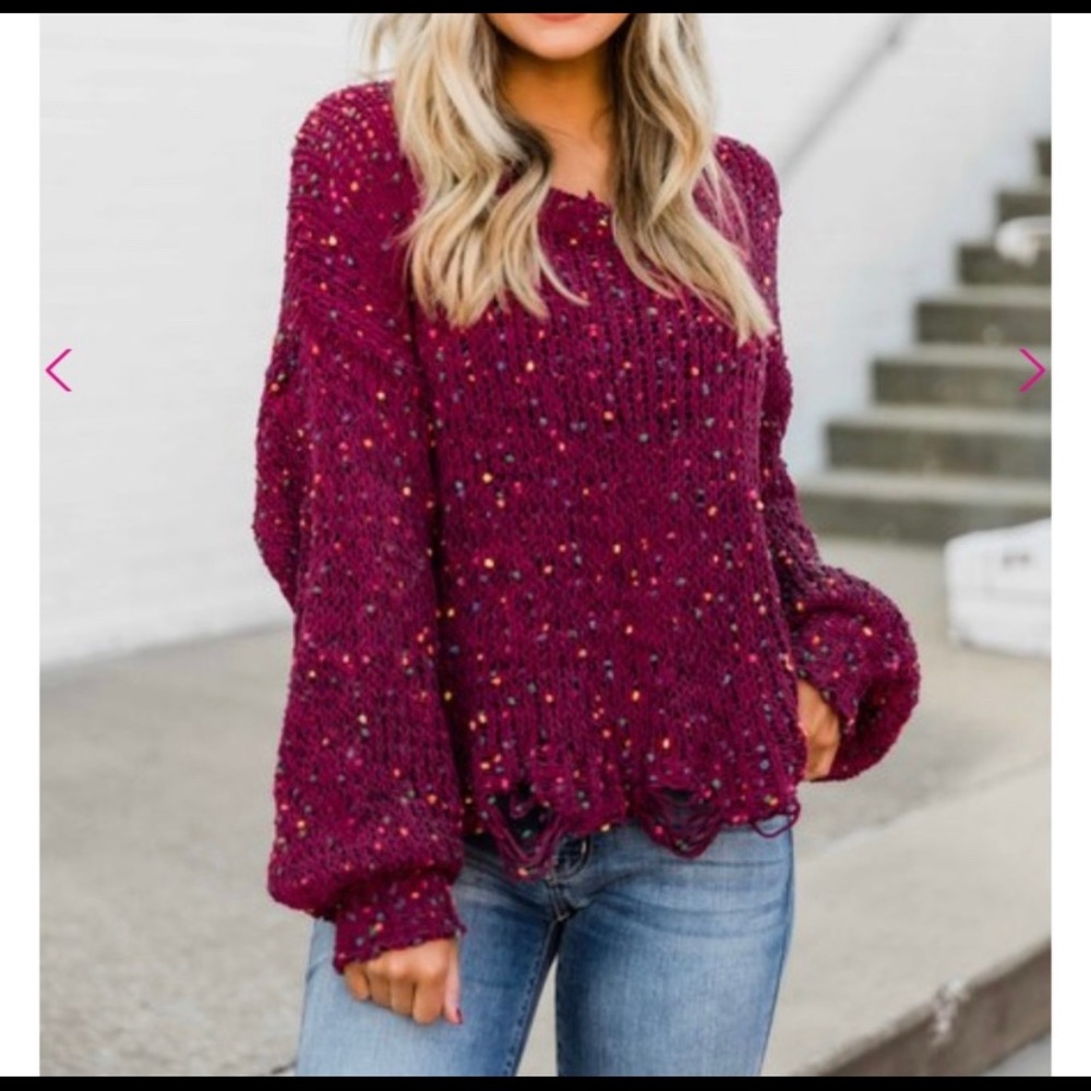 Pink Lily Boutique Distressed Bottom Sweater